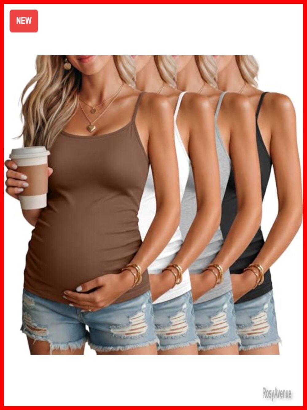 Maternity Nursing Tank Tops 4 Pack Adjustable Spaghetti Strap Ruching Sleeveless